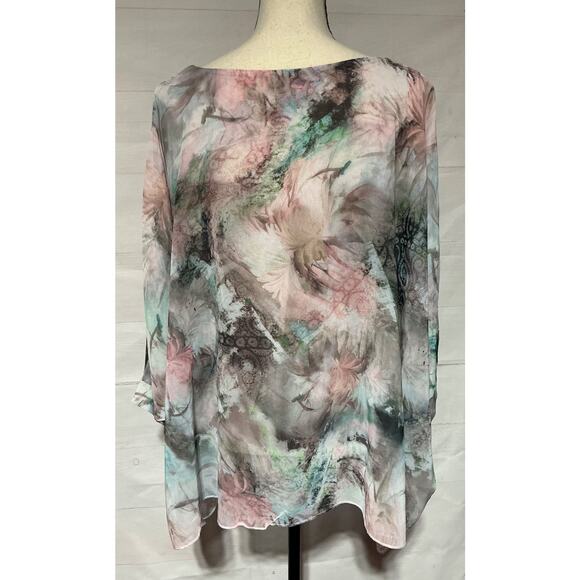 FLEUR DE LIS sz S dusty rose pink pale green semi sheer layered blouse top shirt - Picture 4 of 10